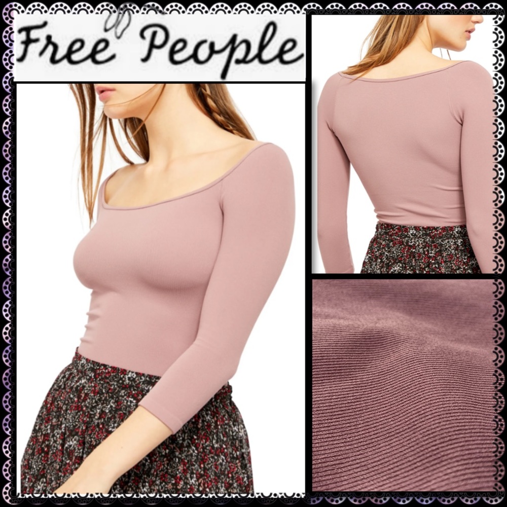 Free People 3/4 Sleeve Scoop Neck Ribbed Top